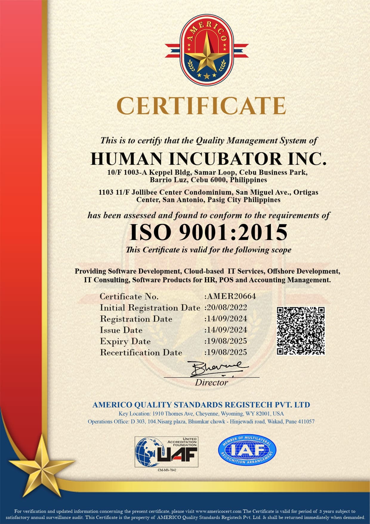 UAF-Americo-ISO-9001-HUMAN-INCUBATOR-INC.