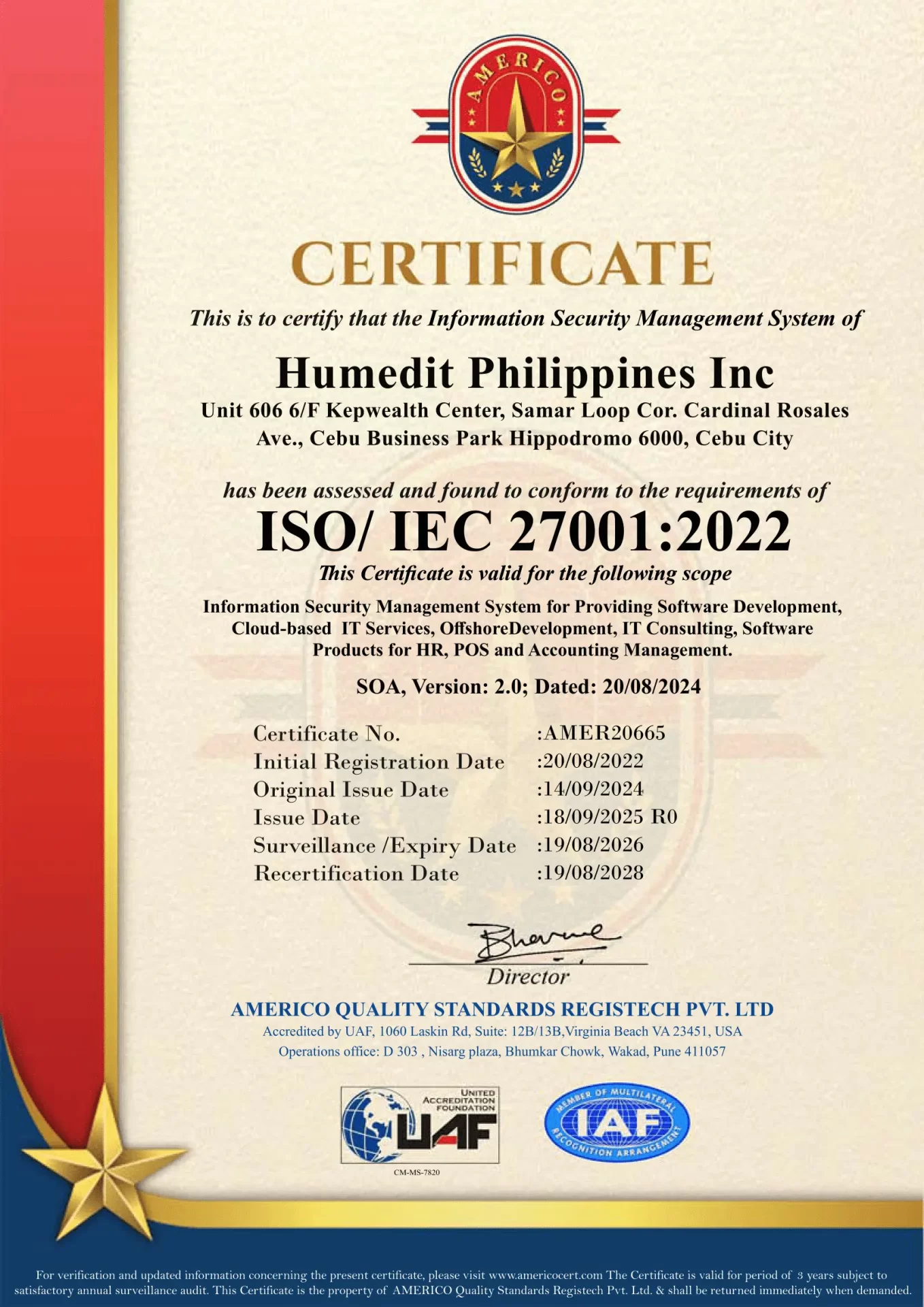 UAF Americo-ISO 27001-Humedit Philippines Inc